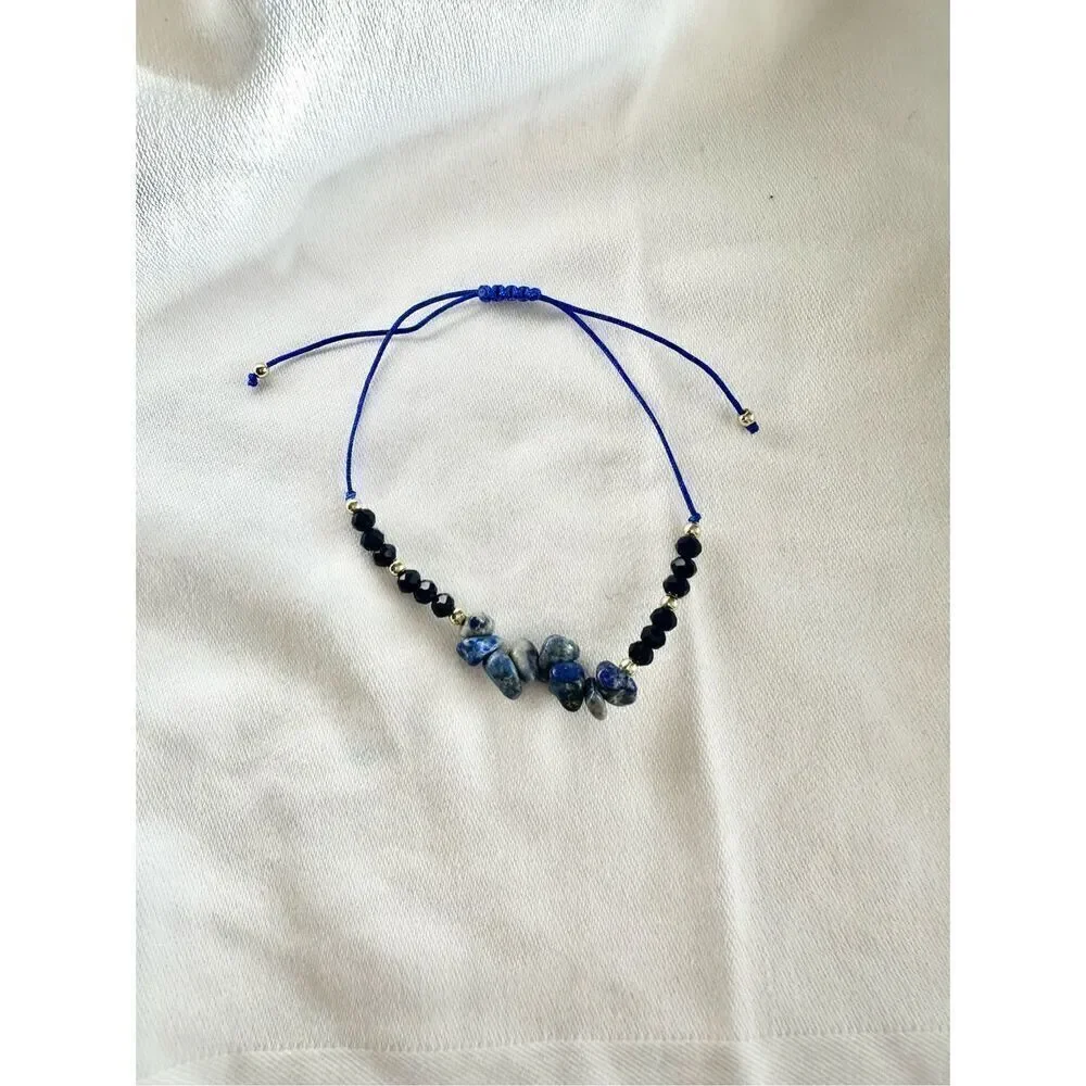 Dark navy color stone and sparkly bead friendship bracelet